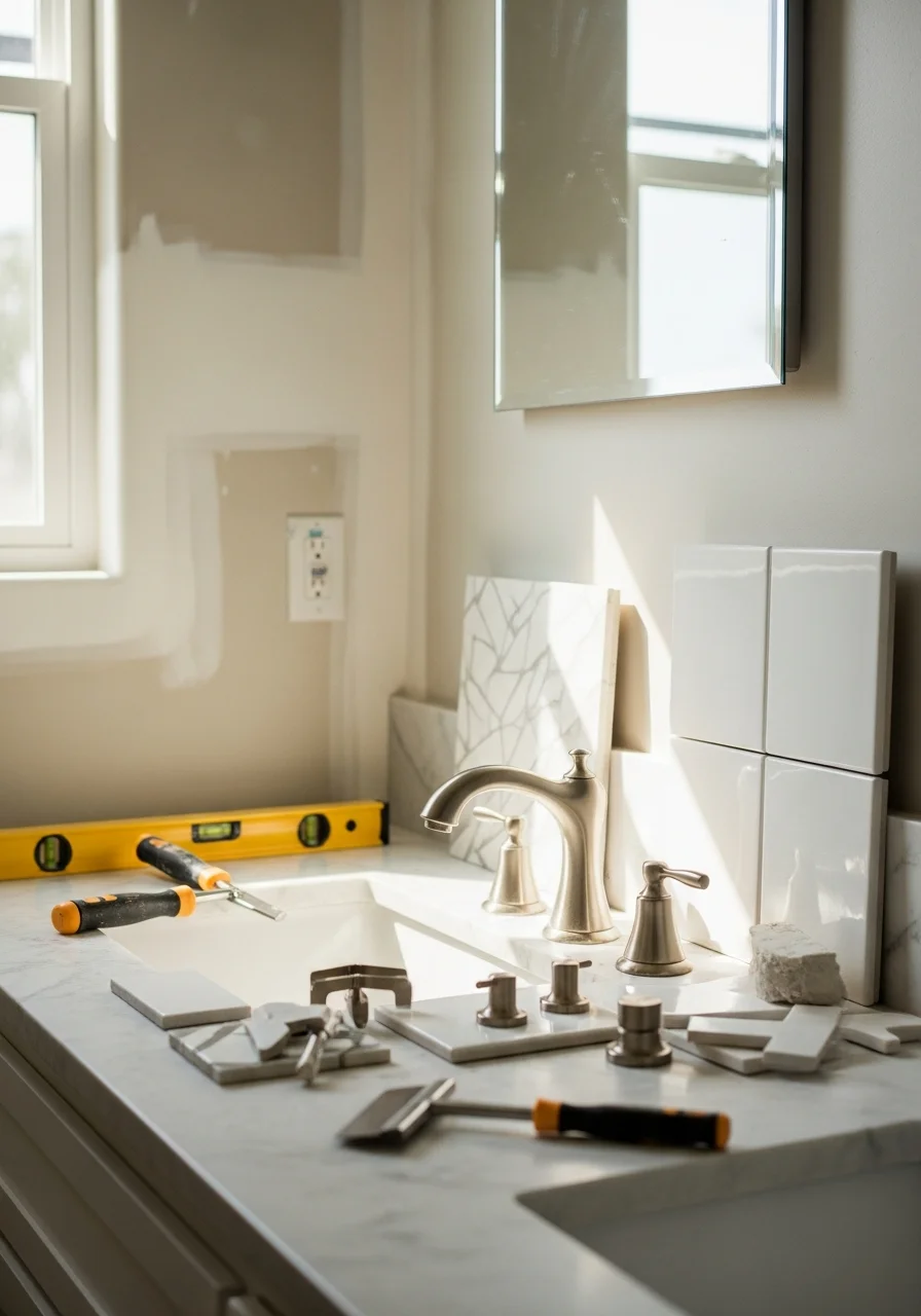 Luxury bathroom remodel with custom tile work and fixtures in San Marcos residence